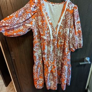 Orange floral tunic blouse dress